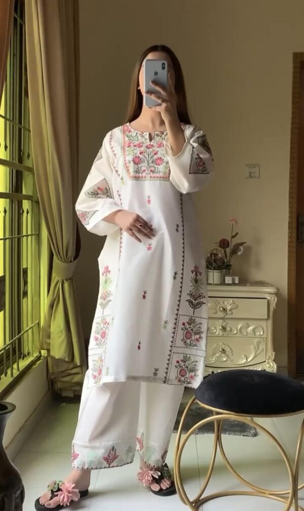 Buy Heavy Riyon Silk Embroidered Top and Plazzo Set - Image 5