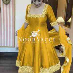 Premium Party Wear Pur Vichitra Silk Anarkali Gown, Dupatta & Pent Plazzo Set