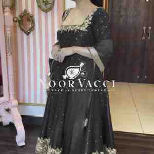 Premium Party Wear Pur Vichitra Silk Anarkali Gown, Dupatta & Pent Plazzo Set