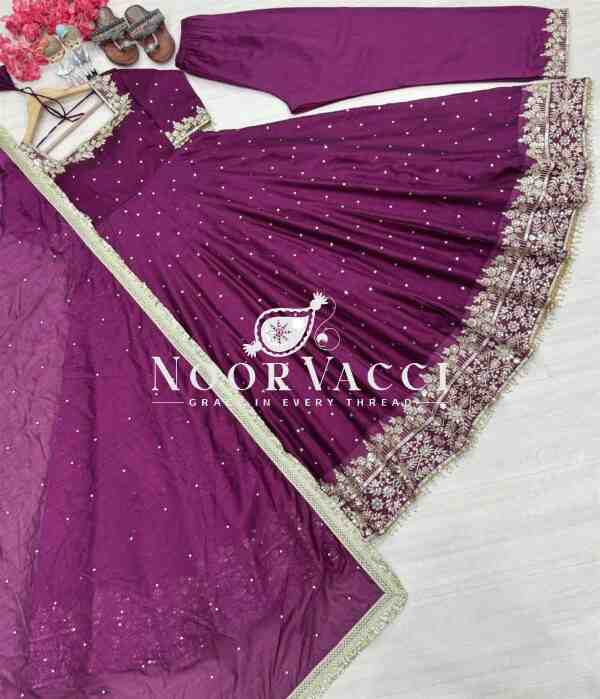 Premium Party Wear Pur Vichitra Silk Anarkali Gown, Dupatta & Pent Plazzo Set - Image 4