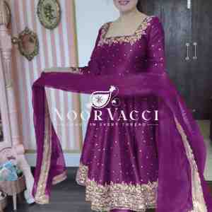Premium Party Wear Pur Vichitra Silk Anarkali Gown, Dupatta & Pent Plazzo Set
