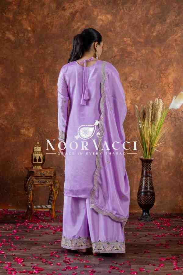 Chinon Silk Embroidered Top Plazzo and Dupatta Set - Image 3
