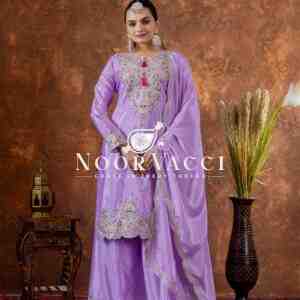 Chinon Silk Embroidered Top Plazzo and Dupatta Set