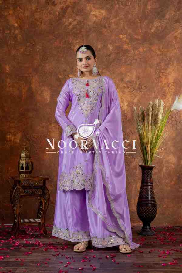 Chinon Silk Embroidered Top Plazzo and Dupatta Set