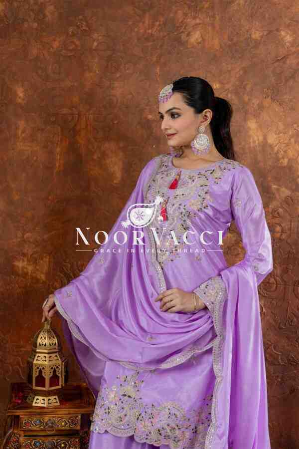 Chinon Silk Embroidered Top Plazzo and Dupatta Set - Image 2