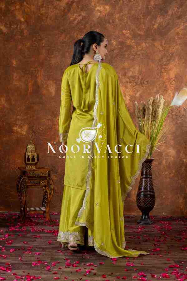 Chinon Silk Embroidered Top Plazzo and Dupatta Set - Image 3