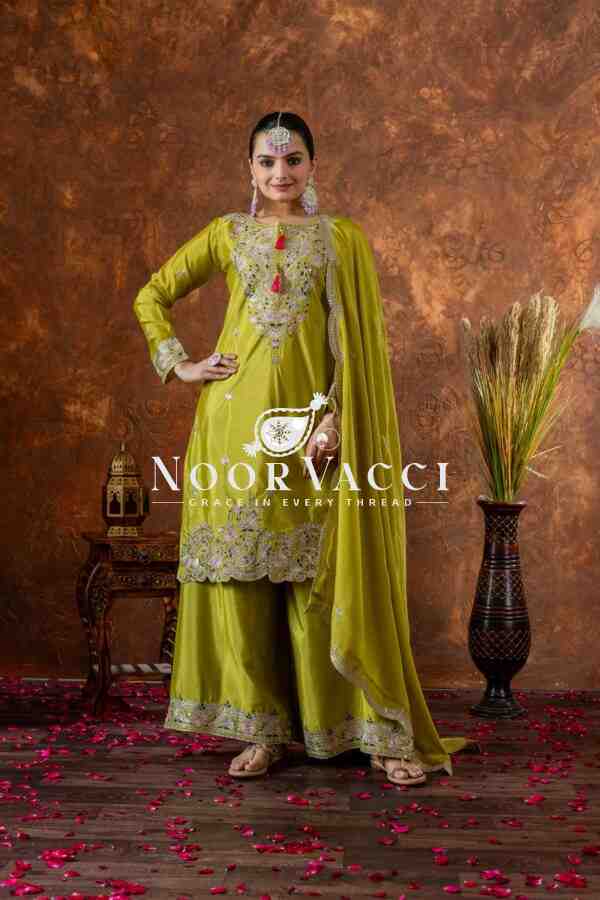 Chinon Silk Embroidered Top Plazzo and Dupatta Set - Image 4