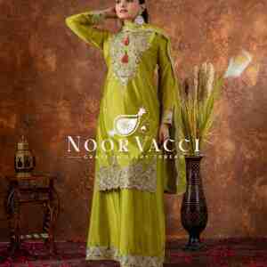 Chinon Silk Embroidered Top Plazzo and Dupatta Set