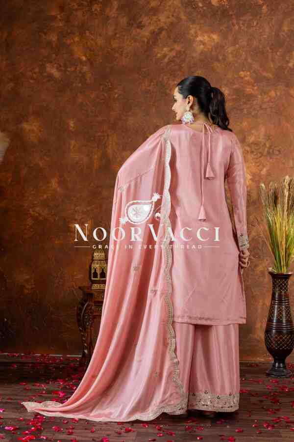 Chinon Silk Embroidered Top Plazzo and Dupatta Set - Image 4