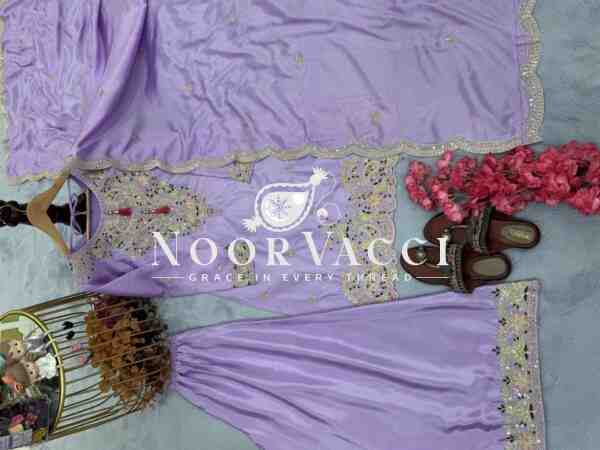 Chinon Silk Embroidered Top Plazzo and Dupatta Set - Image 5