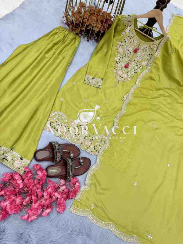 Chinon Silk Embroidered Top Plazzo and Dupatta Set - Image 5