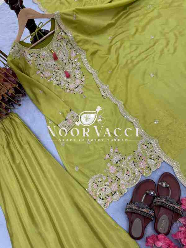 Chinon Silk Embroidered Top Plazzo and Dupatta Set - Image 7
