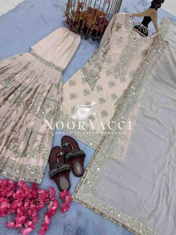 Heavy Faux Georgette Embroidered Top Plazzo and Dupatta Set - Image 6