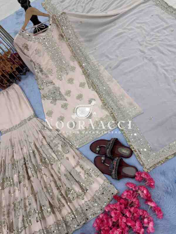Heavy Faux Georgette Embroidered Top Plazzo and Dupatta Set - Image 7