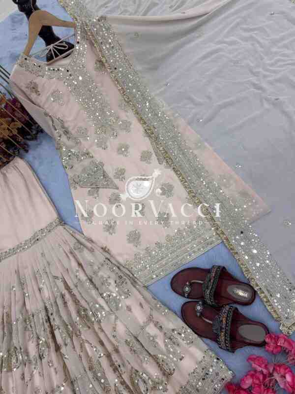 Heavy Faux Georgette Embroidered Top Plazzo and Dupatta Set - Image 5