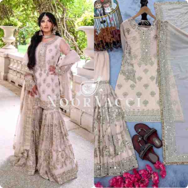 Heavy Faux Georgette Embroidered Top Plazzo and Dupatta Set - Image 4