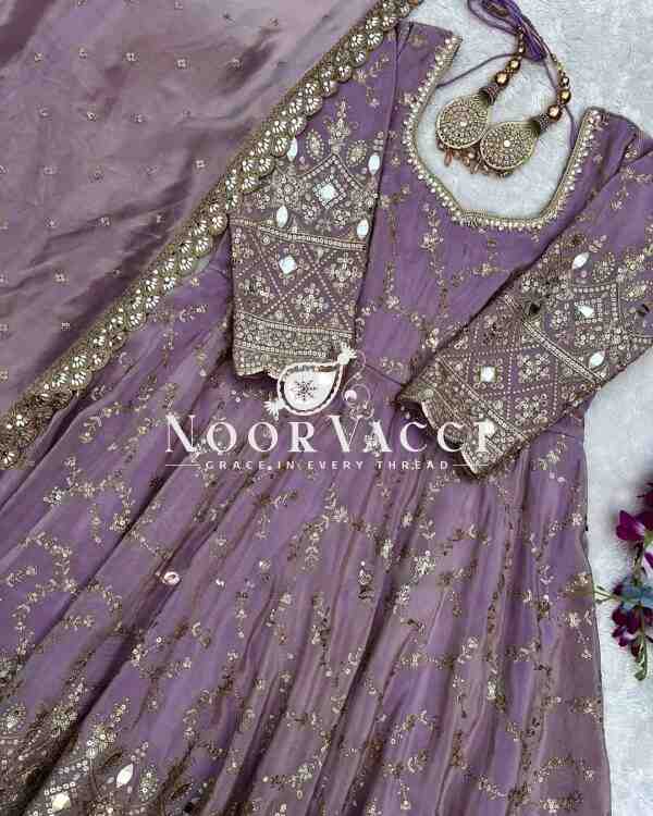 Designer Chinon Silk Anarkali Gown with Dupatta & Bottom Set - Image 3