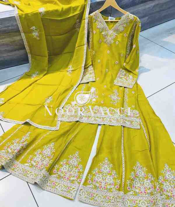 Pure Cinon Silk Top with Sarara and Dupatta Set Fully Stitched Ready To Wear - Image 12