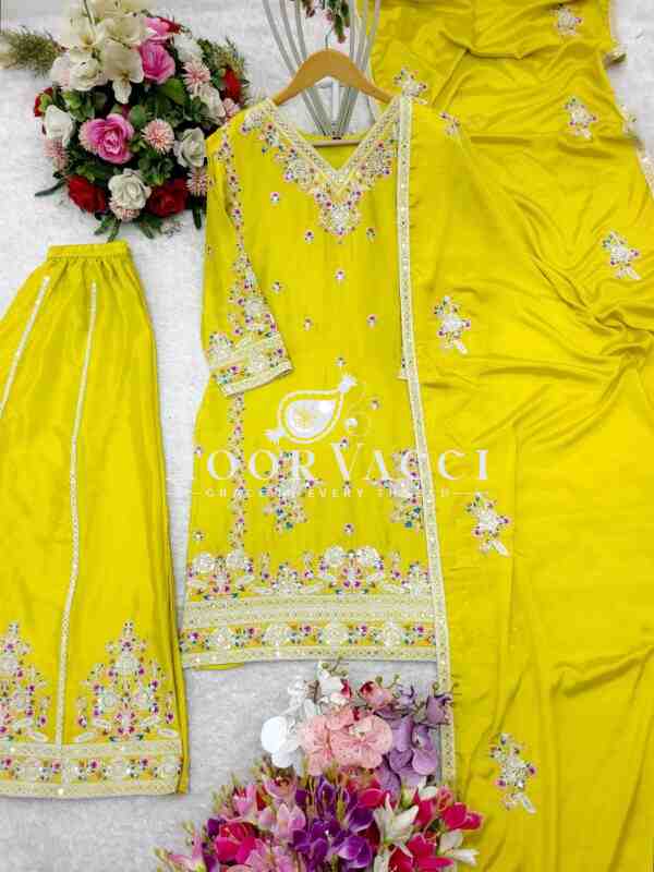 Pure Cinon Silk Top with Sarara and Dupatta Set Fully Stitched Ready To Wear - Image 10