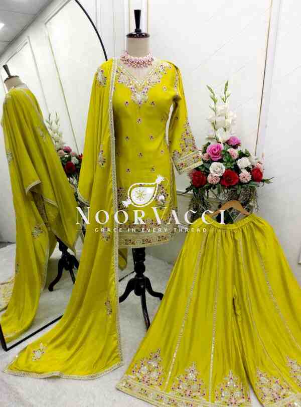 Pure Cinon Silk Top with Sarara and Dupatta Set Fully Stitched Ready To Wear - Image 11