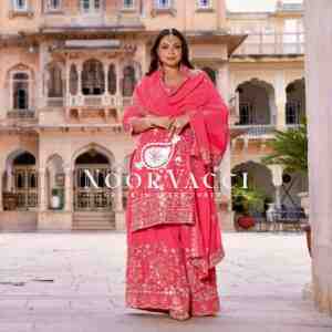 Pure Fox Georgette Embroidered Plazzo Set with Dupatta – Fully Stitched
