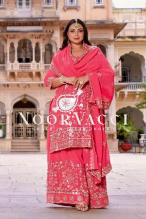 Shop Pure Fox Georgette Embroidered Plazzo Set with Dupatta – Fully Stitched