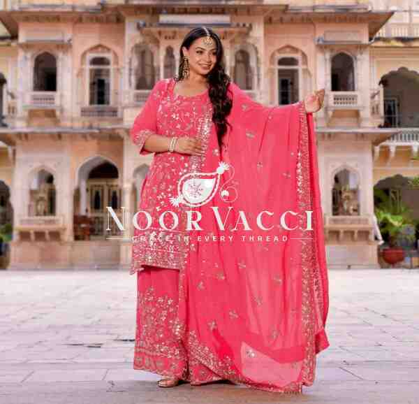 Pure Fox Georgette Embroidered Plazzo Set with Dupatta – Fully Stitched - Image 3