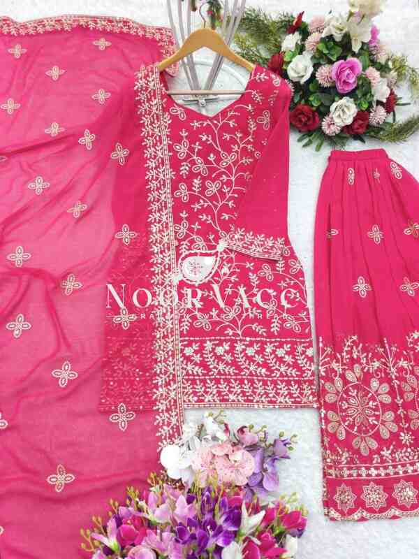 Pure Fox Georgette Embroidered Plazzo Set with Dupatta – Fully Stitched - Image 5