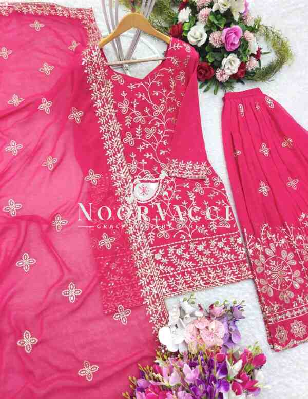 Pure Fox Georgette Embroidered Plazzo Set with Dupatta – Fully Stitched - Image 6