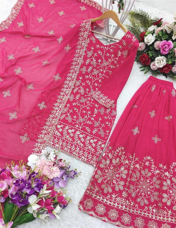 Shop Pure Fox Georgette Embroidered Plazzo Set with Dupatta – Fully Stitched - Image 7