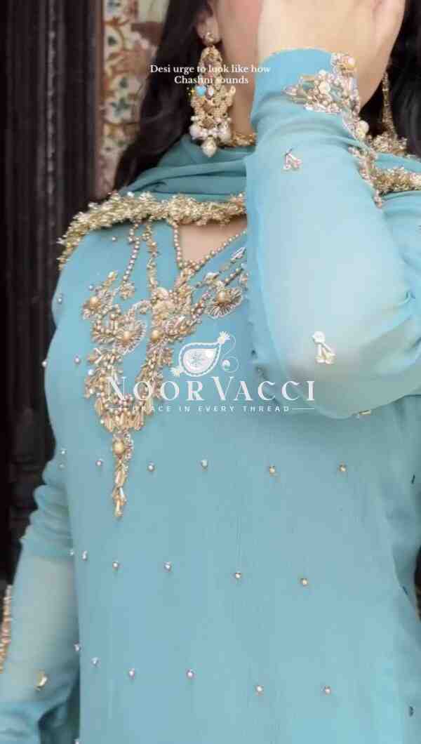 Faux Georgette Embroidered Top with Plazzo and Dupatta Set - Image 2