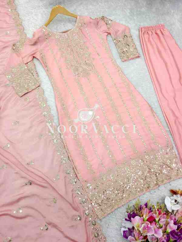 Chinon Silk Embroidered Top-Pant Set with Dupatta - Image 6