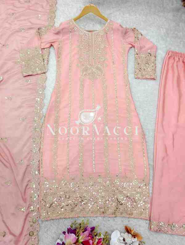 Chinon Silk Embroidered Top-Pant Set with Dupatta - Image 7