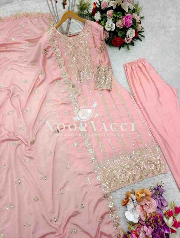Chinon Silk Embroidered Top-Pant Set with Dupatta - Image 3