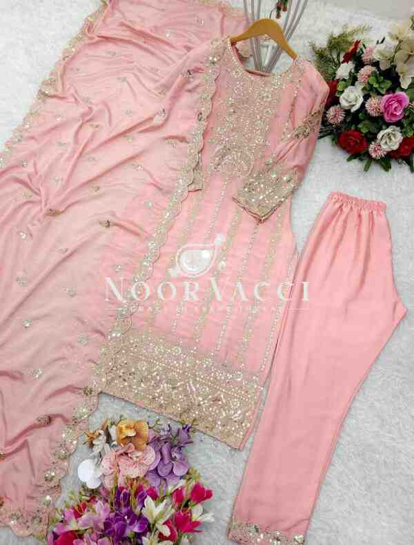 Chinon Silk Embroidered Top-Pant Set with Dupatta - Image 4