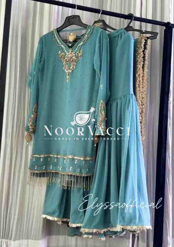 Faux Georgette Embroidered Top with Plazzo and Dupatta Set - Image 6