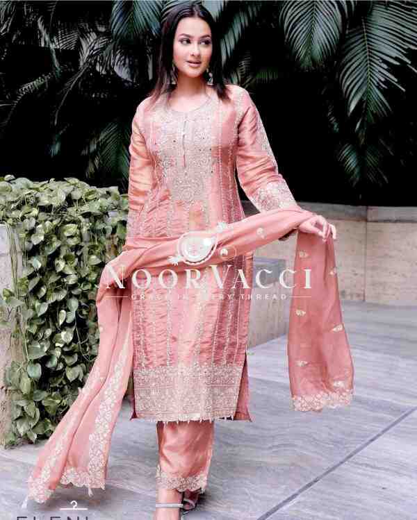 Chinon Silk Embroidered Top-Pant Set with Dupatta - Image 2