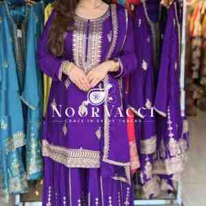 Chinon Silk Embroidered Top-Sharara Set with Dupatta
