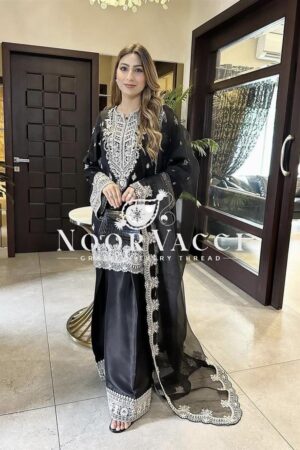 Buy Pure Chinon Silk Embroidered Top-Plazzo Set with Organza Dupatta