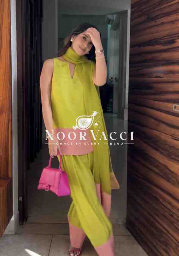 Natural Crap Silk Designer Top with Farshi Palazzo & Dupatta Set - Image 4