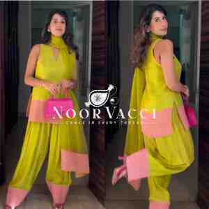 Natural Crap Silk Designer Top with Farshi Palazzo & Dupatta Set