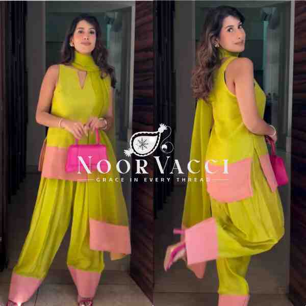 Natural Crap Silk Designer Top with Farshi Palazzo & Dupatta Set