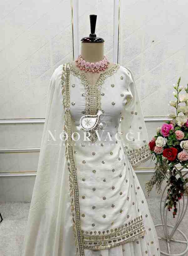 Pure Chinon Silk Embroidered Top-Lehenga Set with Dupatta - Image 10