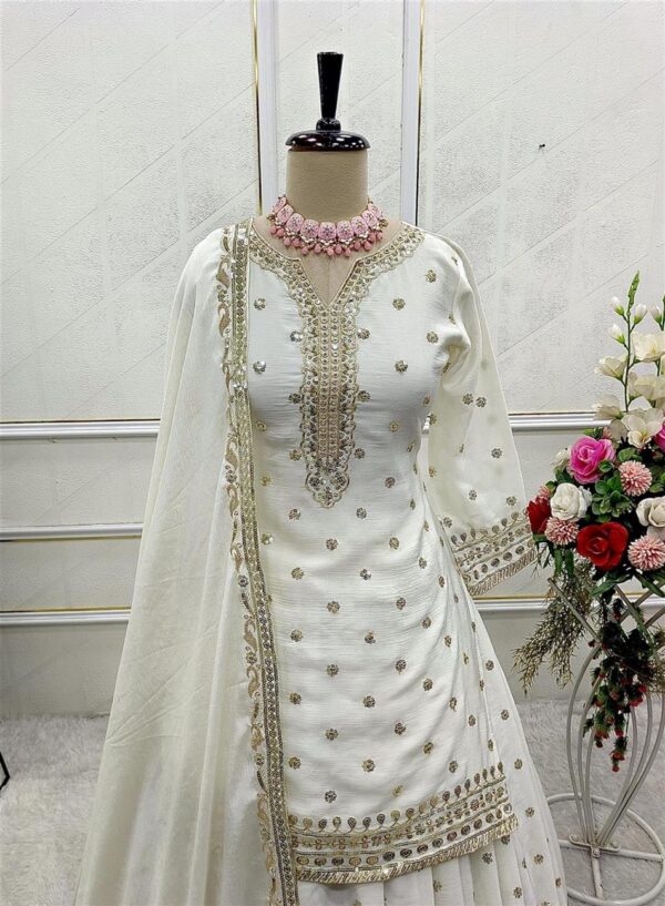 Buy Pure Chinon Silk Embroidered Top-Lehenga Set with Dupatta - Image 10