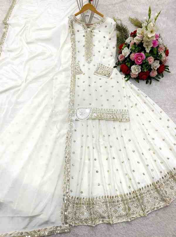 Pure Chinon Silk Embroidered Top-Lehenga Set with Dupatta - Image 12