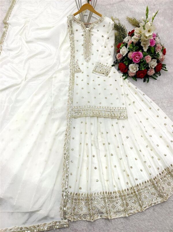 Buy Pure Chinon Silk Embroidered Top-Lehenga Set with Dupatta - Image 12
