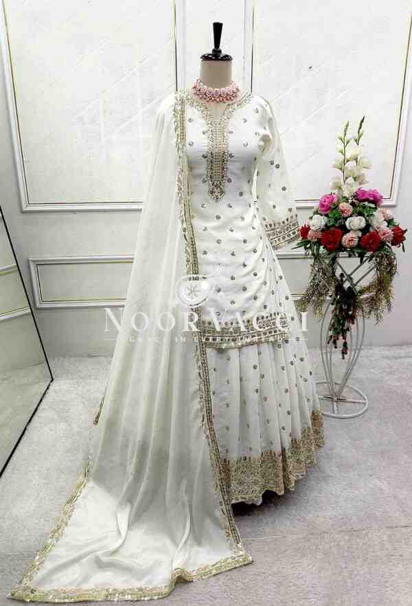 Pure Chinon Silk Embroidered Top-Lehenga Set with Dupatta - Image 8