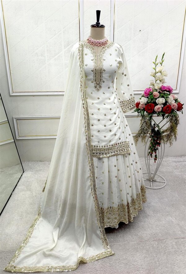 Buy Pure Chinon Silk Embroidered Top-Lehenga Set with Dupatta - Image 8