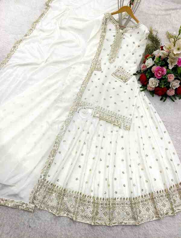 Pure Chinon Silk Embroidered Top-Lehenga Set with Dupatta - Image 9