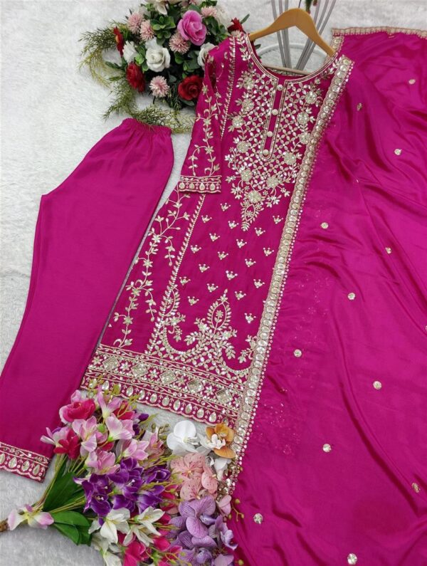 Shop Pure Chinon Silk Top-Plazzo and Dupatta Set with Heavy Embroidery - Image 9